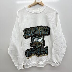 Vintage Jacksonville Jaguars Sweatshirt Mens Large White Pullover NFL Football